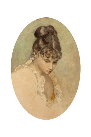 Scuola europea, secolo XIX - Ritratto di giovane donna in ovale