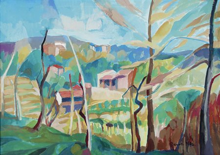 NESI RENATO Treviso 1923 - 2004 Paesaggio tempera su carta 50x70 cm firma in...