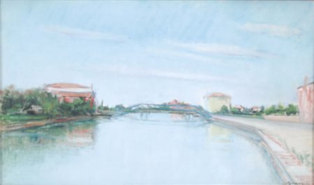 BERGAMINI ALDO Bottrighe 1903 - Venezia 1981 Paesaggio lagunare olio su tela...