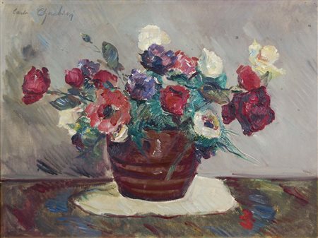 CHERUBINI CARLO Ancona 1897 - Venezia 1978 Vaso di fiori olio su tela 48x61...