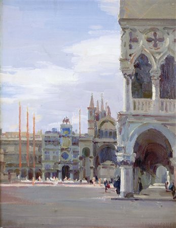 SOGARO OSCAR Dolo 1888 - Venezia 1967 Piazza San Marco olio su cartone telato...