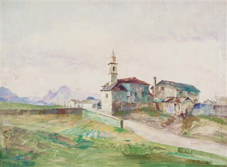 PICCOLOTTO TONI Lentiai (BL) 1903 - 1970 Chiesa di Facen (anni '40) olio su...