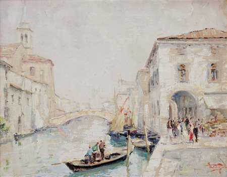 PAGAN LUIGI Chioggia 1907 - 1980 Canal Vena olio su tela 40x50 cm firma in...