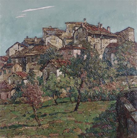 PAVAN ANGELO Vicenza 1893 - 1945 Paesaggio olio su tavola 40x40 cm firma in...