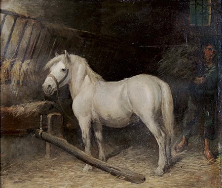 PALIZZI FILIPPO Vasto 1818 - Napoli 1899 Cavallo nella stalla olio su tavola...