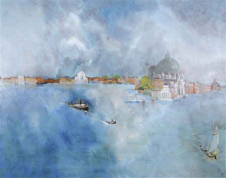 BORSATO RENATO Venezia 1927 Bacino San Marco olio su tela 120x150 cm firma in...