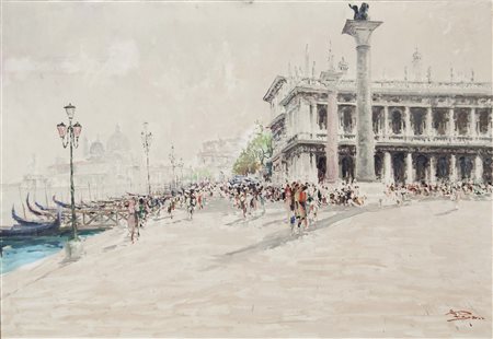 PAGAN LUIGI Chioggia 1907 - 1980 Piazzetta San Marco olio su tela 71x102 cm...