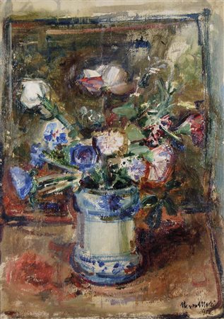 MORI NENO Venezia 1899 - 1968 Vaso di fiori 1952 olio su tela 60x43 cm firma...