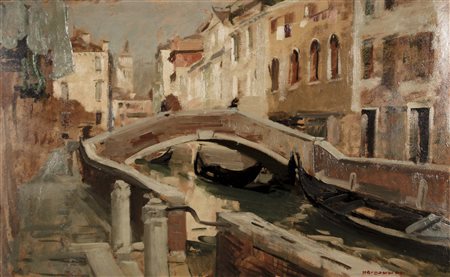 NOVATI MARCO Venezia 1895 - 1975 Canale veneziano olio su tavola 44x70 cm...