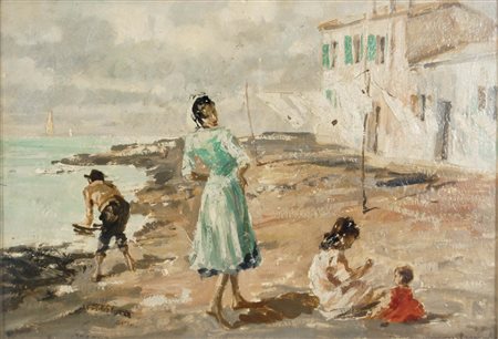 PRIVATO COSIMO Venezia 1889 - 1971 Chioggia olio su masonite 33x48 cm firma...