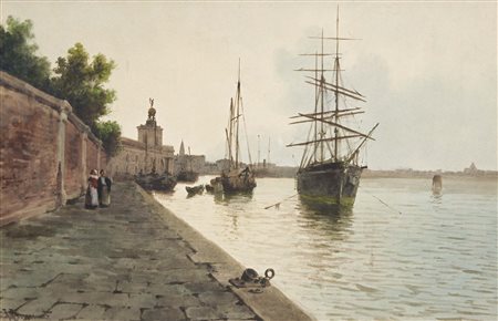 PROSDOCIMI ALBERTO Venezia 1852 - 1925 Punta della Dogana acquerello su carta...