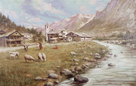 ZINI UMBERTO Padova 1878 - 1964 Paesaggio montano olio su tela 85x130 cm...