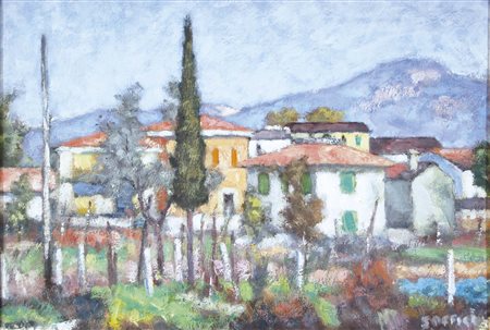 SOFFICI ARDENGO Rignano 1879 - Forte dei Marmi 1964 Paesaggio 1956 olio su...