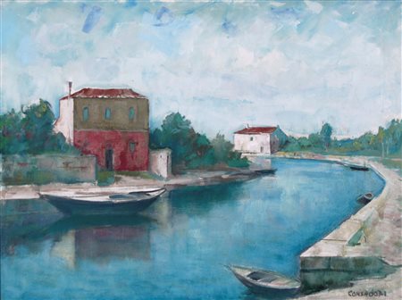 CONSADORI SILVIO Brescia 1909 - Milano 1994 Paesaggio olio su tela 60x80 cm...