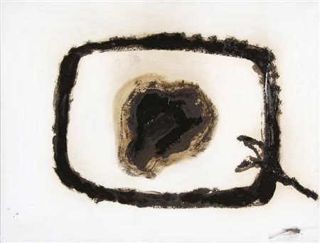 KOUNELLIS JANNIS Atene 1936 senza titolo 1999 catrame su cartoncino 44x57 cm...