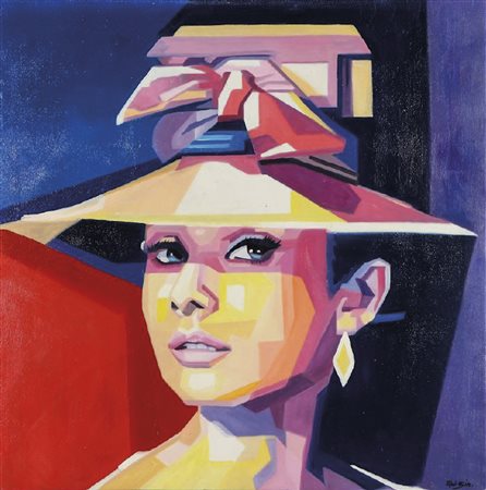 Guibin Zhu Audrey Hepburn;Acrilico su tela, 80 x 80 cm Firma