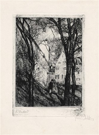 Emil Orlik (Prag/Praga 1870 – Berlin/Berlino 1932) Motivo di città con coppia...