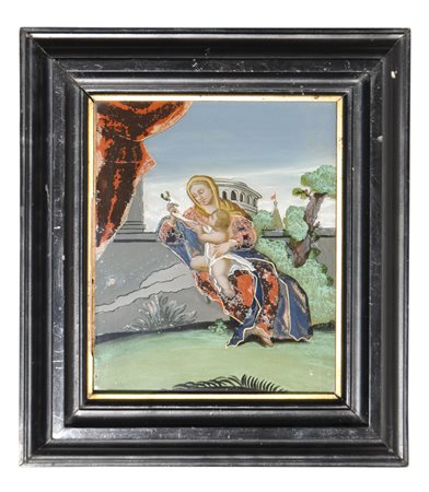 - Pittura dietro vetro ”Madonna con bambino“, XIX sec.;24 x 18 cm,...