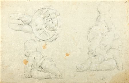 Attribuito a Carlo Cignani (Bologna 1628-Forlì 1719) - Studi di putti (recto); e Studi di braccia, viso e panneggio (verso)