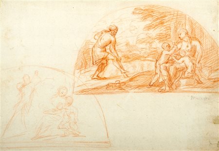 Attribuito a Pier Francesco Mola (Colderio 1612 - Roma 1666) - Studio di un Adamo ed Eva (recto); e Predica di San Barnaba (verso)