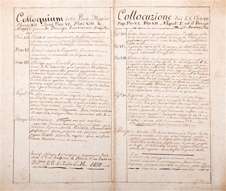 Manoscritti - Napoleonica - Colloquium inter Pont. Max … Collocuzione tra S.S. Clem. XII, Pap. Pio VI, Pio VII, Napol.e I ed il principe d’Averno