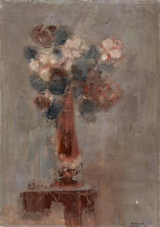 Giuseppe Ajmone "Vaso rosso" 1963
olio su tela
cm 64,5x45,5
Firmato e datato 63