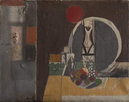 Bruno Saetti "Muro toscano" 1963
affresco e mosaico su tela
cm 74x94
Firmato e d