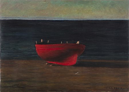 Walter Lazzaro "Barca rossa" 
olio su tela
cm 50x70
Firmato in basso a destra