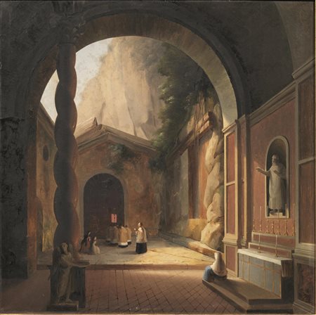 Vincenzo Abbati(Napoli 1803 - Firenze 1866)SCORCIO DEL CORTILE DI UN...