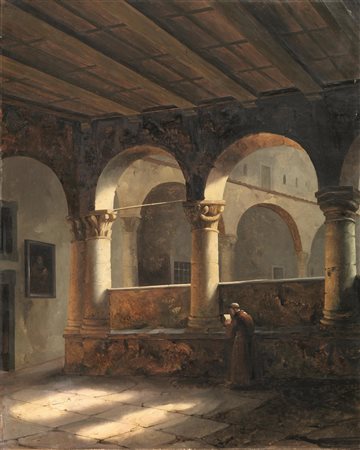 Vincenzo Abbati(Napoli 1803 - Firenze 1866)SCORCIO DI MONASTERO CON FRATEolio...