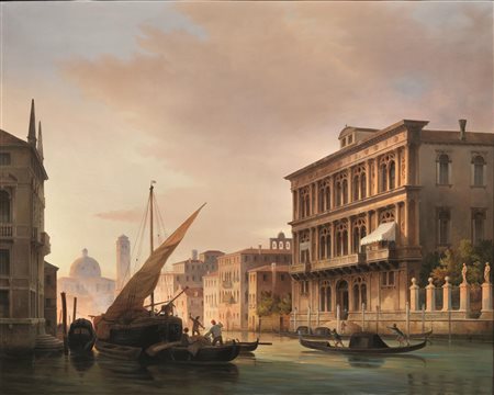 Tommaso Viola(Venezia 1810 - ?)CANAL GRANDE CON PALAZZO VENDRAMINolio su...