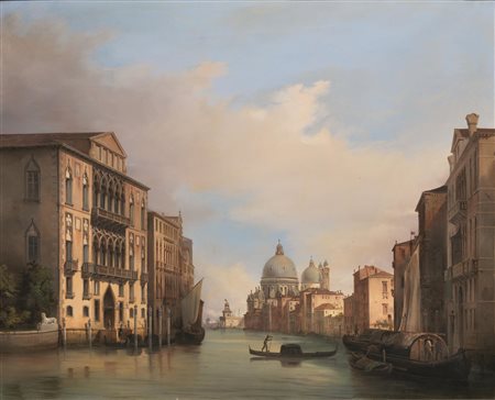 Tommaso Viola(Venezia 1810 - ?)CANAL GRANDE CON PALAZZO CAVALLIolio su tela,...