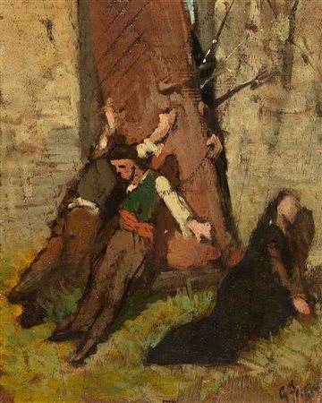 Giovanni Fattori (Livorno 1825 - 1908) CONGIURA DI PATRIOTTI TOSCANI olio su...