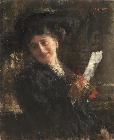 Antonio Mancini (Roma1852 - 1930)RITRATTO DI SIGNORA CON LETTERAolio su tela,...