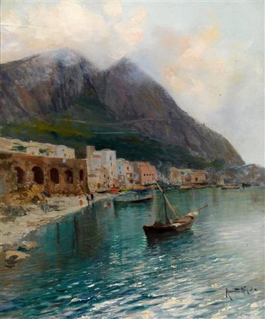 Oscar Ricciardi (Napoli 1864 - 1935) COSTIERA AMALFITANA olio su tela, 58x49...