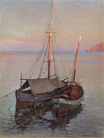 Llewelyn Lloyd(Livorno 1879 - Firenze 1949)MARINA CON BARCA DI PESCATORIolio...