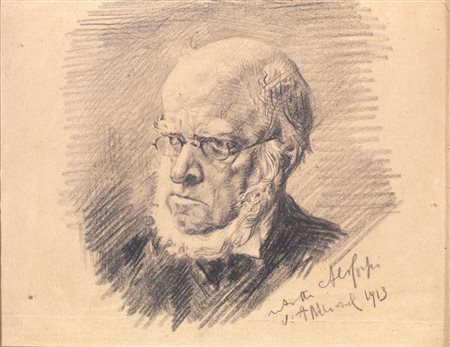 Aldo Carpi (Milano 1886 - 1973) RITRATTO DI ADOLPH VON MENZEL matita su...