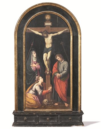 Scuola fiorentina, fine sec. XVI-inizi XVII CRISTO CROCIFISSO FRA LA VERGINE,...