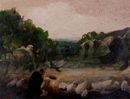 PIETRO ANNIGONI, Paesaggio con eremita, 1968