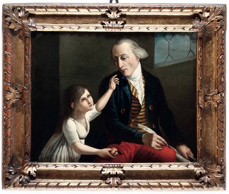 Ritratto di uomo con bambina Scuola del XVIII secolo