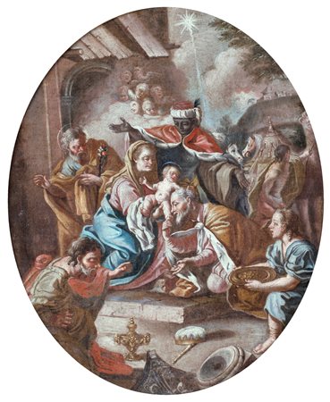 Scuola napoletana del XVIII secolo (0 - 0) 
Adorazione dei Magi 
olio su tela ovale cm 75x63 - con la cornice: cm 85x73