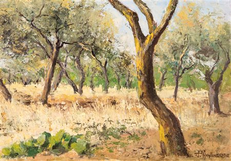 Avallone, Pasquale (Salerno, 1884 - Salerno, 1965) 
Alberi 
olio su cartone cm 20x30 - con la cornice: cm 42,5x50,5