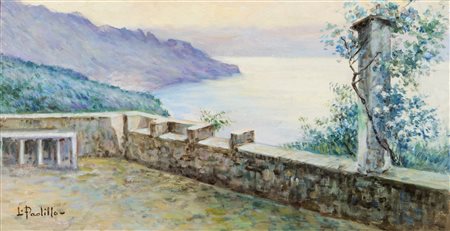 Paolillo, Luigi (Maiori, 1864 - Vietri sul Mare, 1934) 
Terrazza sul mare - costiera da Ravello 
olio su tavola cm 21x38 - con la cornice: cm 37x55