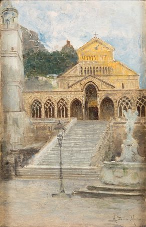 Della Mura, Angelo (Maiori, 1867 - Maiori, 1922) 
Duomo di Amalfi 
olio su tavola cm 29x19 - con la cornice: cm 37x27