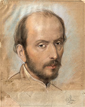 Lega, Silvestro (Modigliana, 1826 - Firenze, 1895) 
Ritratto maschile/bozzetto per autoritratto 
matita e pastelli su carta cm 30x24 - con la cornice: cm 50x43