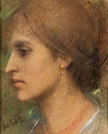 Michetti (attribuito), Francesco Paolo (Tocco da Casauria, 1851 - Francavilla al Mare, 1929) 
Nunziatina 
pastelli su carta cm 27x22,5 - con la cornice: cm 49x44