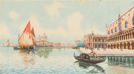 Pittore del XIX/XX secolo ( - ) 
Veduta di Venezia 
acquerelli su carta cm 18x32 - con la cornice: cm 37x52