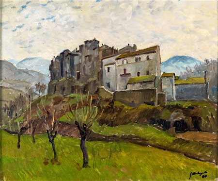 Malagodi, Giuseppe (Cento, 1890 - Roma, 1968) 
Veduta di Poli 
olio su cartone telato cm 48x58 - con la cornice: cm 71x81