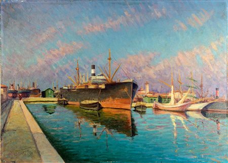 Valenti, Egidio (1897 - 1961) 
Barche in porto 
olio su tavola cm 50x70 - con la cornice: cm 66x86