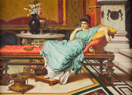 Virginio Monti (1:Principale) (Genzano di Roma, 1852 - Roma, 1942) 
Interno neoclassico 
olio su tela cm 49,5x70 - con la cornice: cm 71x91